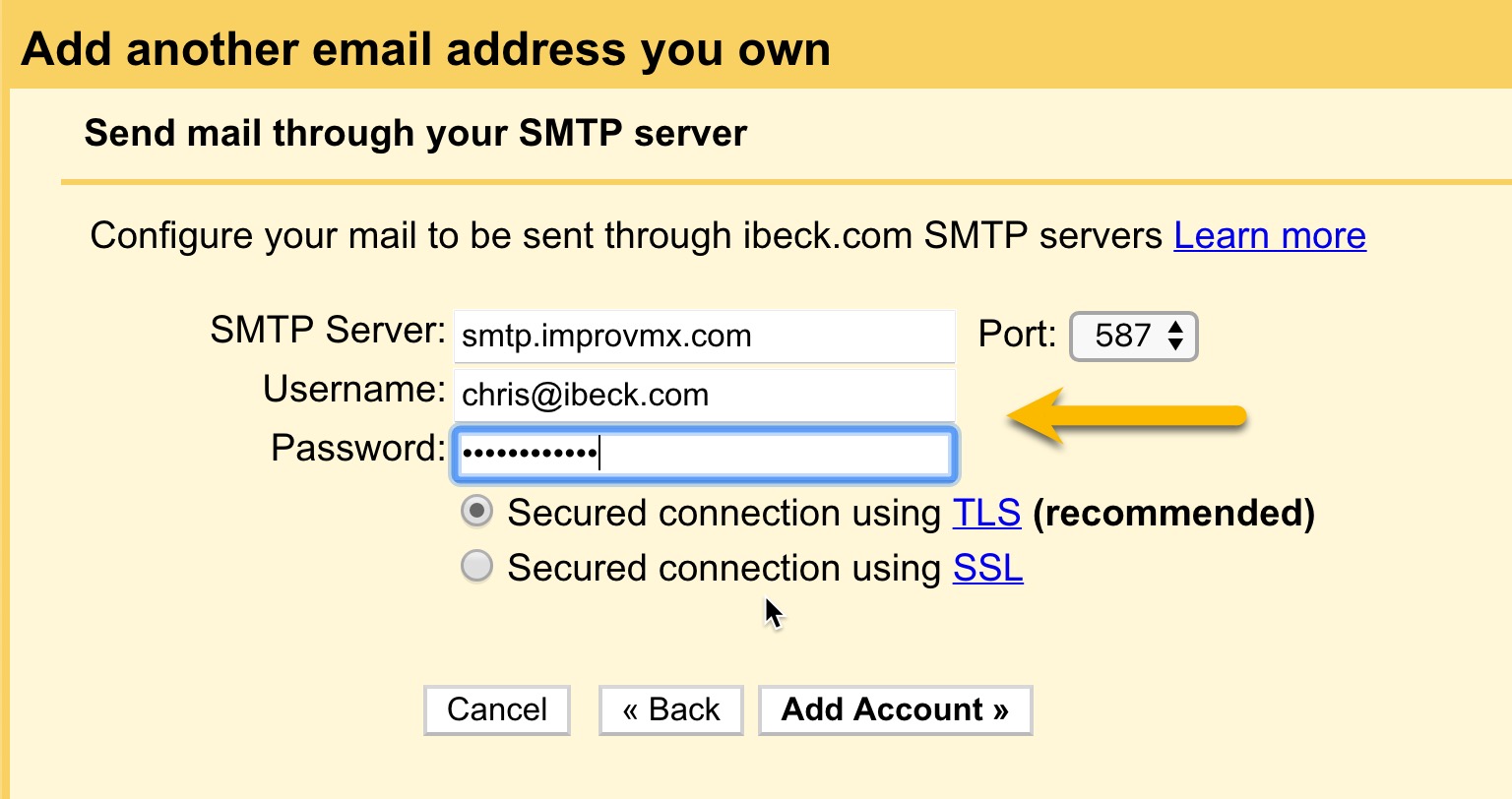 Gmail Add SMTP